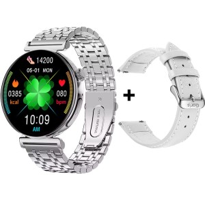 Kardiowatch EKG-GS10 - srebrny + biały pasek skórzany