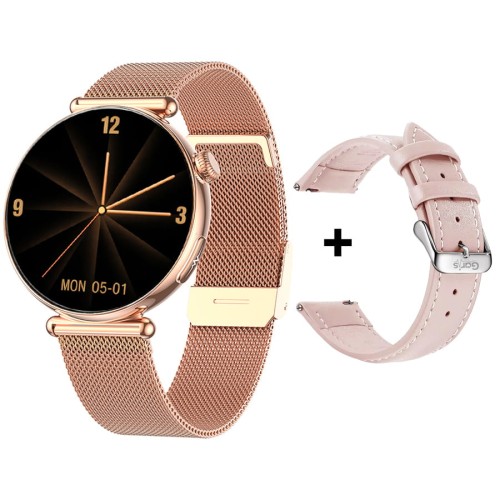 Garis GS70 - złota bransoleta - różowy pasek skórzany.jpg