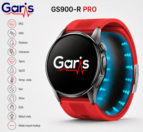 Kardiowatch EKG GARIS GS900-S PRO - czerwony pasek silikonowy - 2.png