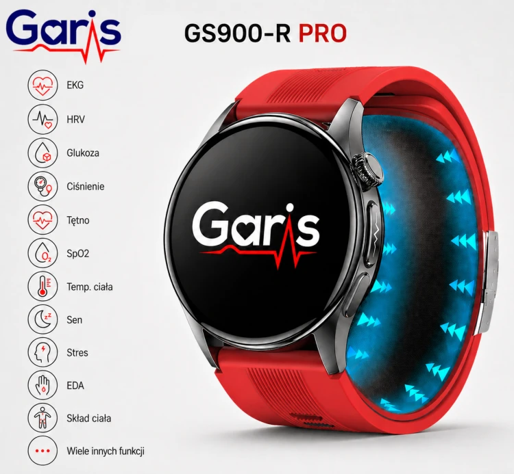 Kardiowatch EKG GARIS GS900-S PRO - czerwony pasek silikonowy - 2.png