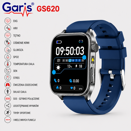 Kardiowatch EKG GARIS GS620 - granatowy pasek silikonowy - 1,1.png