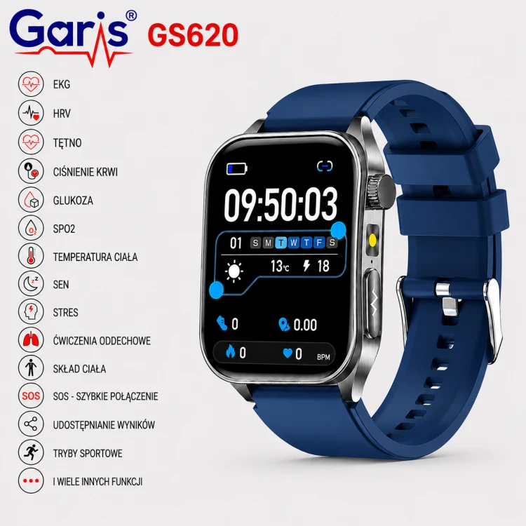 Kardiowatch EKG GARIS GS620 - granatowy pasek silikonowy - 1,1.png