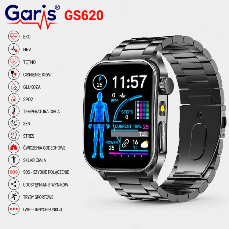 Kardiowatch EKG GARIS GS620 - czarna bransoleta - 2.png